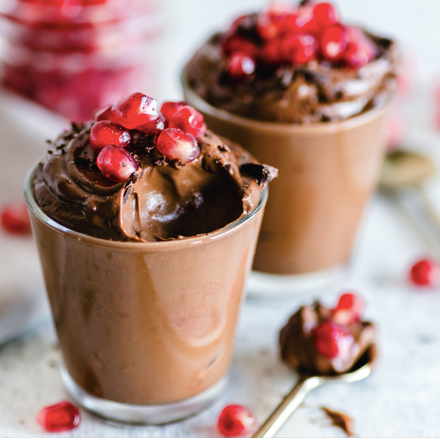 Vegan Chocolate Mousse with Pomegranate + Blackcurrant