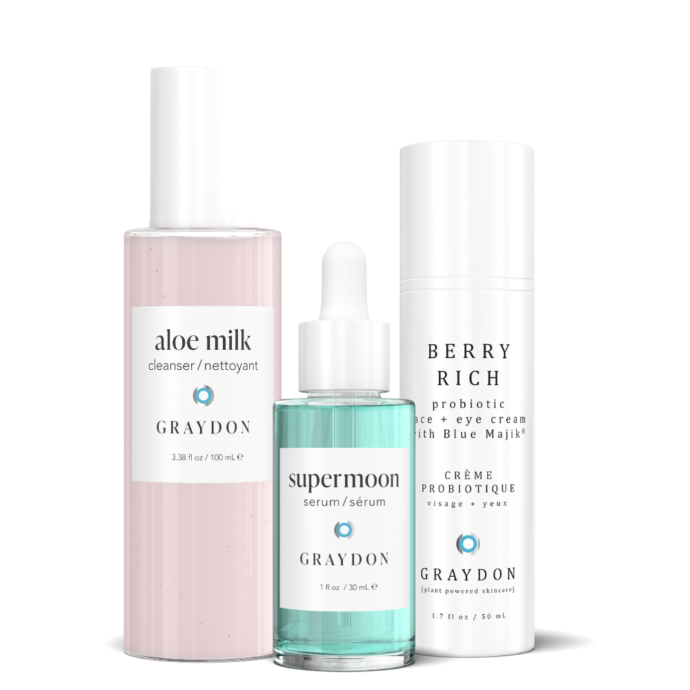 Aloe Milk, Face Food, Berry Rich and Moon Boost Serum together 